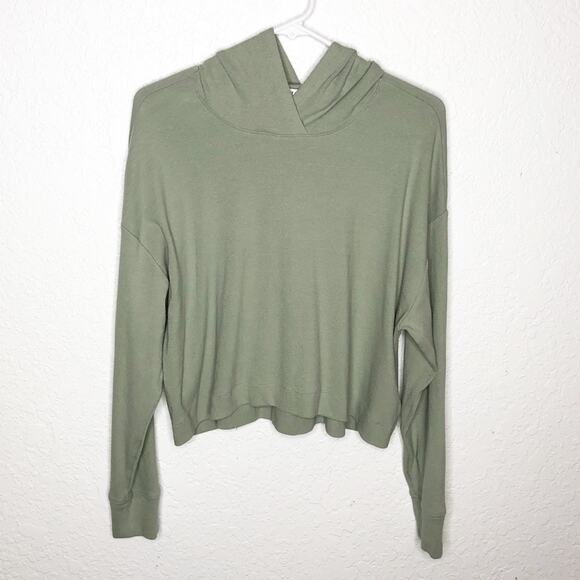 Athleta Tops - Athleta light sage green ribbed knit hooded cropped top size Medium